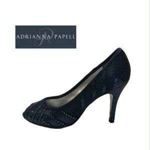 ADRANNA PAPELL Navy Sparkly Peep Toe Heel Size 9M